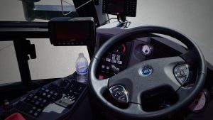 Barons Bus interior shot of driver area