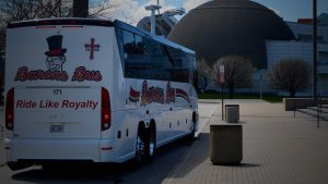 Barons Bus parked in front of dome