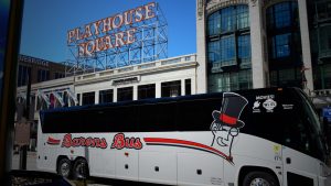 Barons Bus parked in front of Playhouse Square