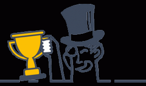 Animated Barons Bus logo holding award trophy