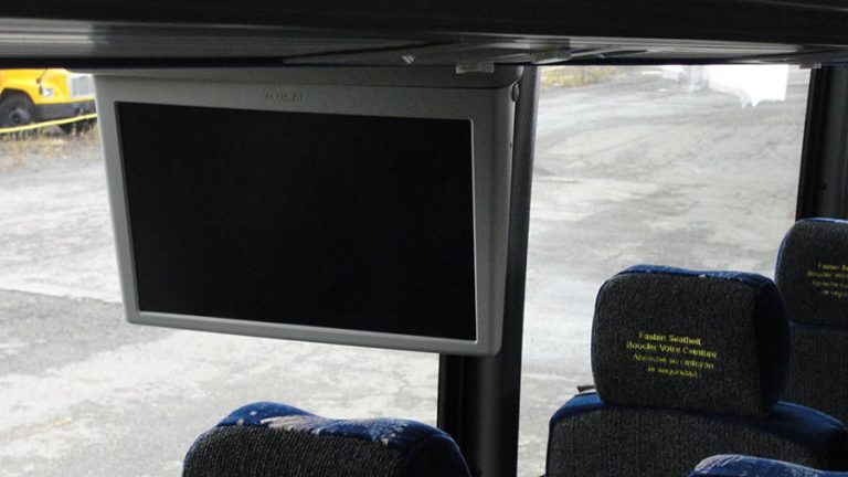 barons bus our fleet interior overhead flat screen monitors
